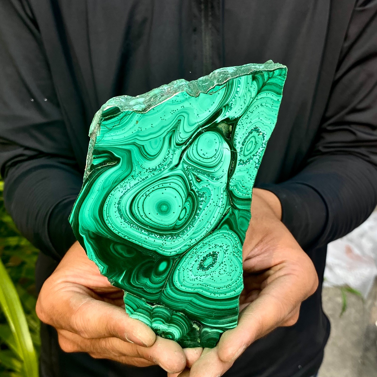 1.1LB Natural malachite slice quartz crystal luster mineral specimen
