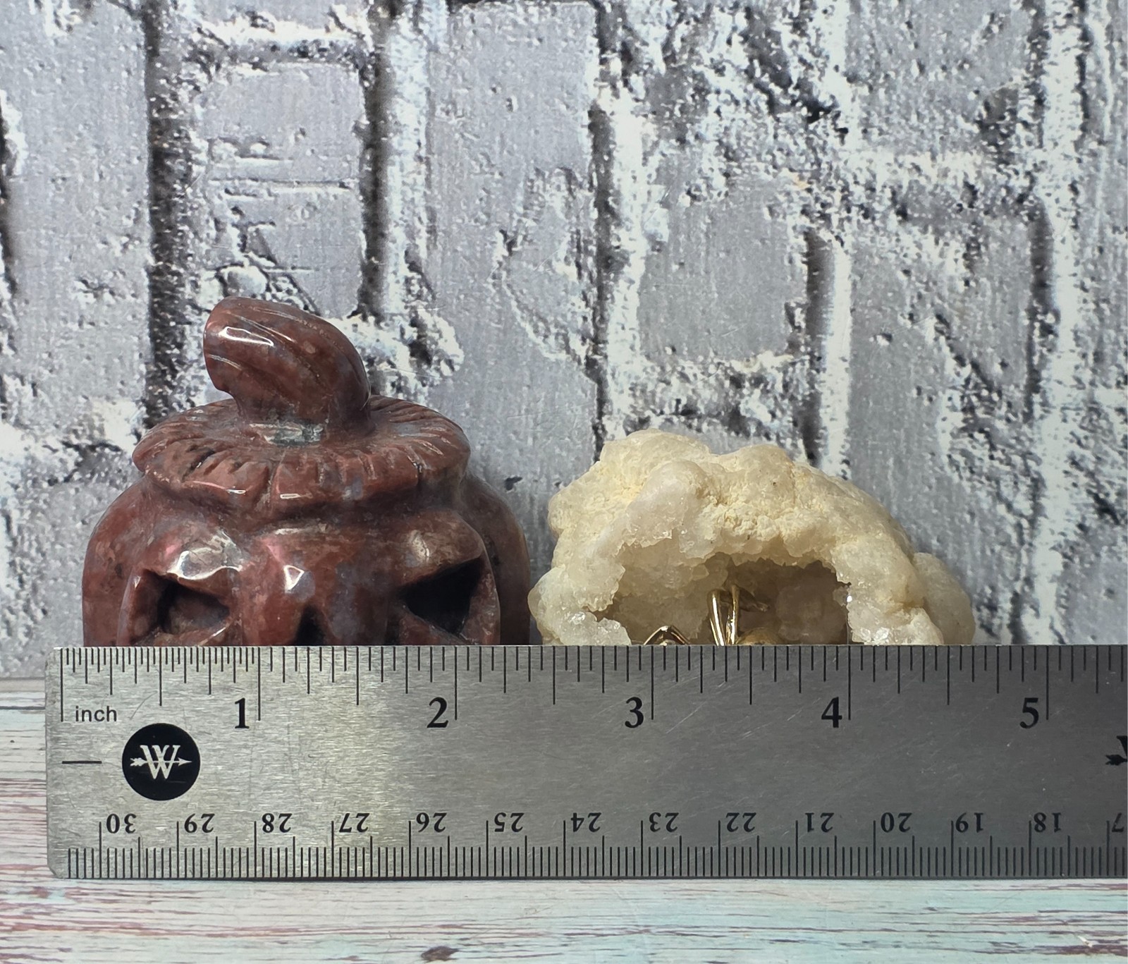 2-Piece Crystal Halloween Set Carved Red Jasper Jack-O’-Lantern & Geode Spider