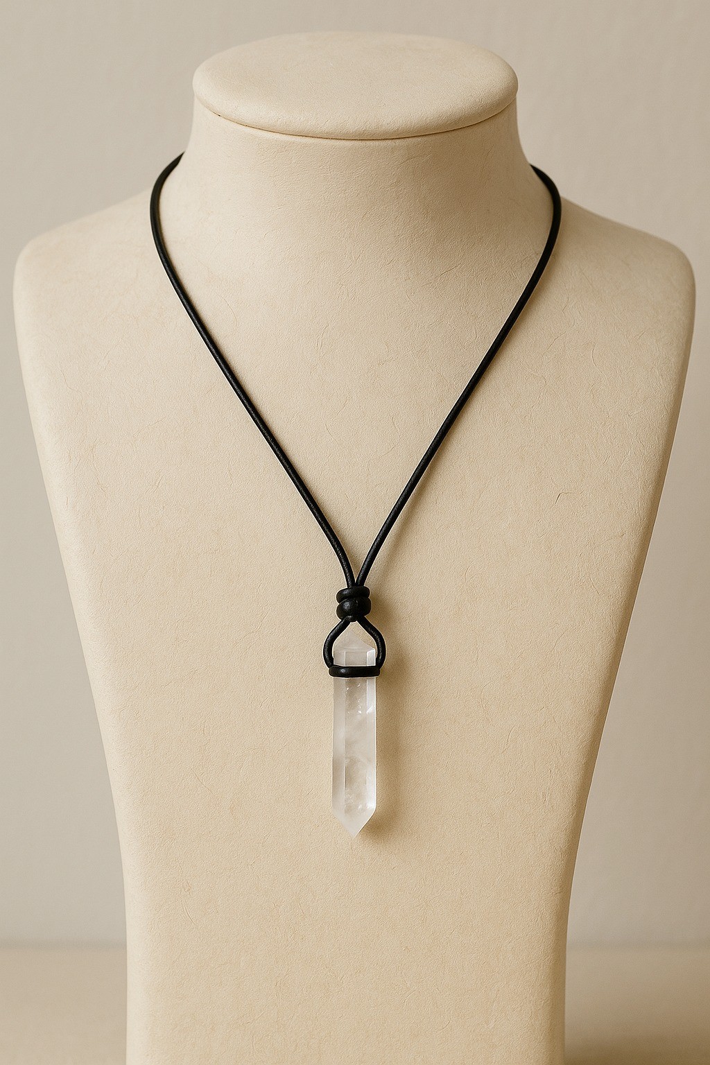 Men’s Clear Quartz Crystal Necklace: Black Cord Pendant, Energy & Clarity Gift