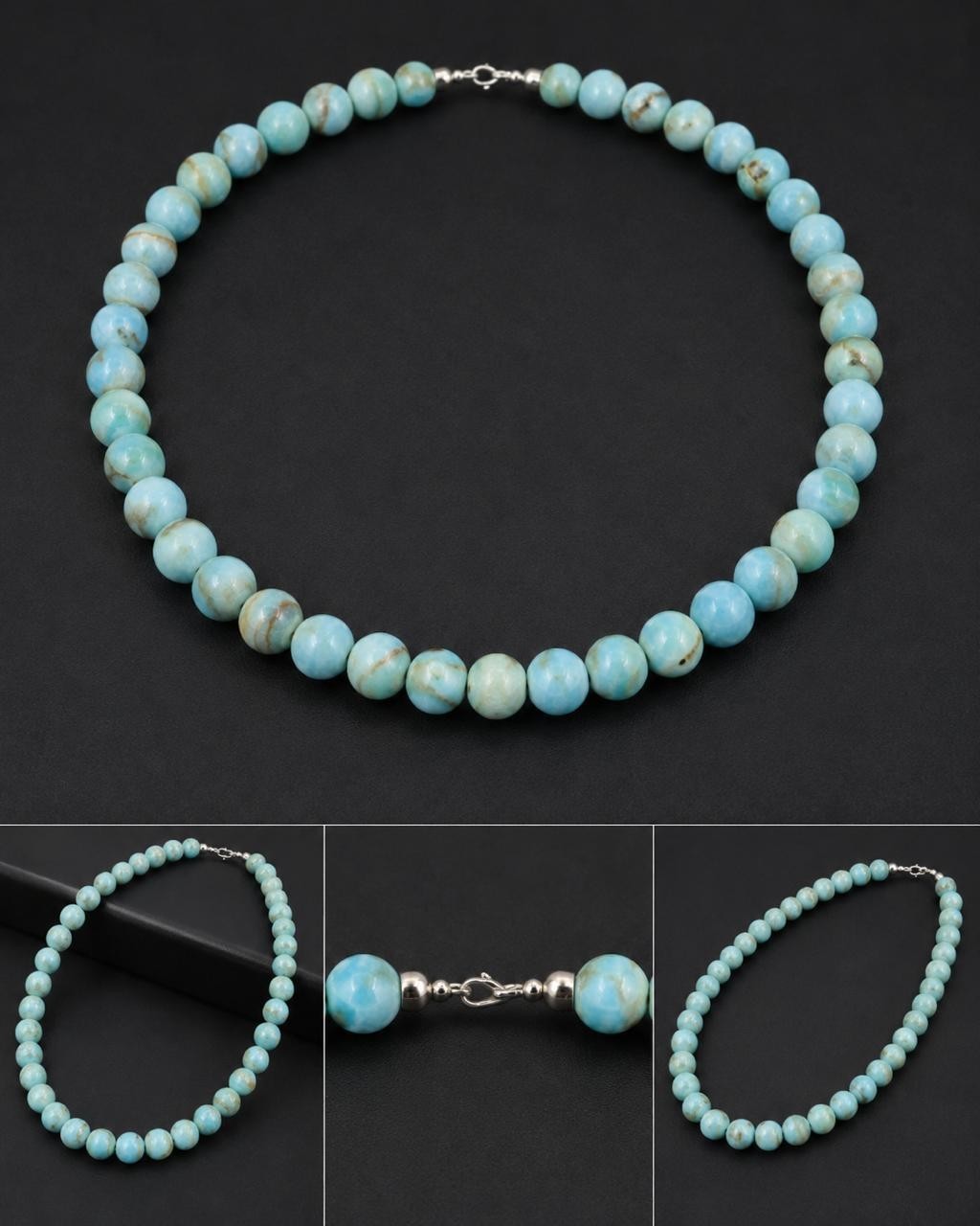 Blue Aragonite Necklace Polished Natural Crystal Beaded Jewelry Handmade AAA