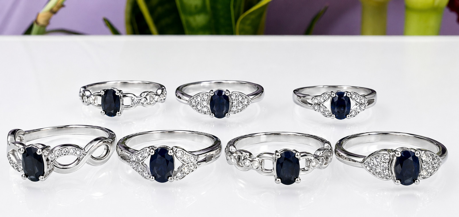 Wholesale Lot 7 Pcs Natural Sapphire Stainless Steel Rings(316) Crystal 4x6mm