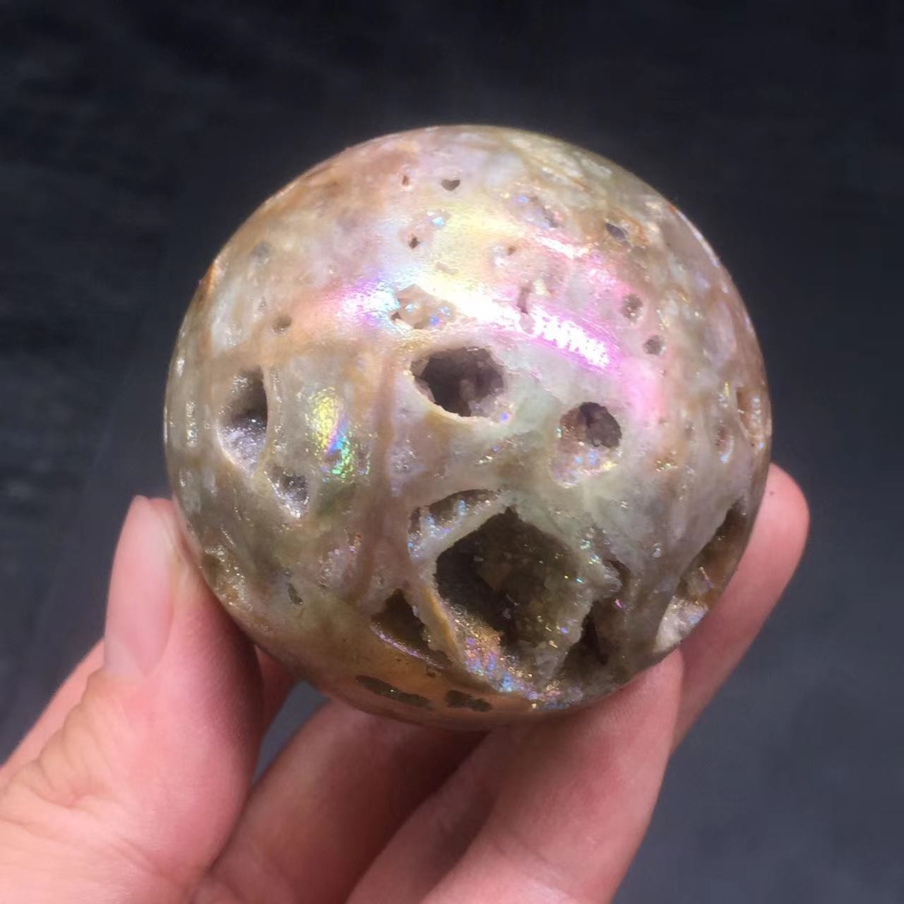 Angel Aura Natural Sphalerite Crystal Geode Druzy Ball Healing Decorate 54mm