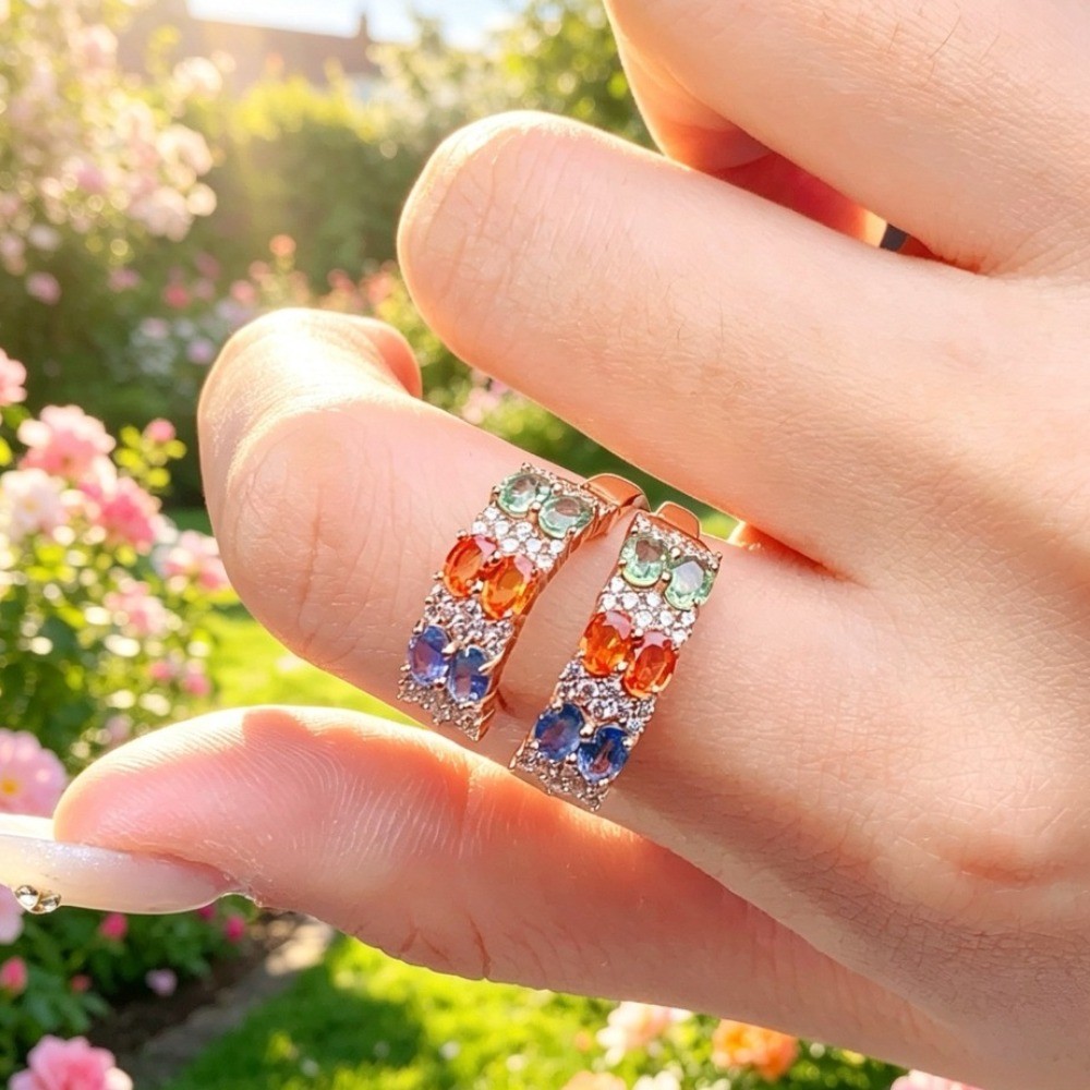 Natural Sapphire hoop earring Gemstone Jewelry S925 Silver Plated 18K Rose Gold