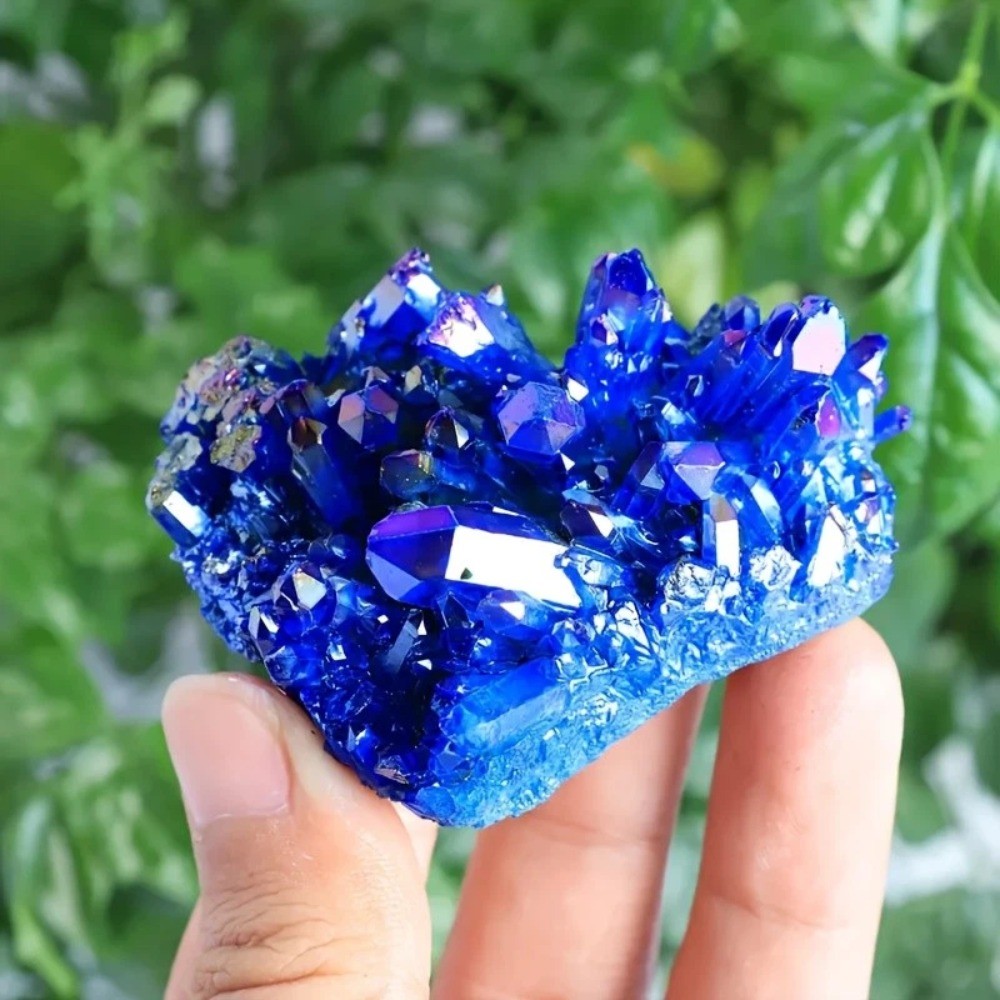 1pc Titanium Aura Bright Blue & Purple Quartz Multicolor Cluster Healing Decor