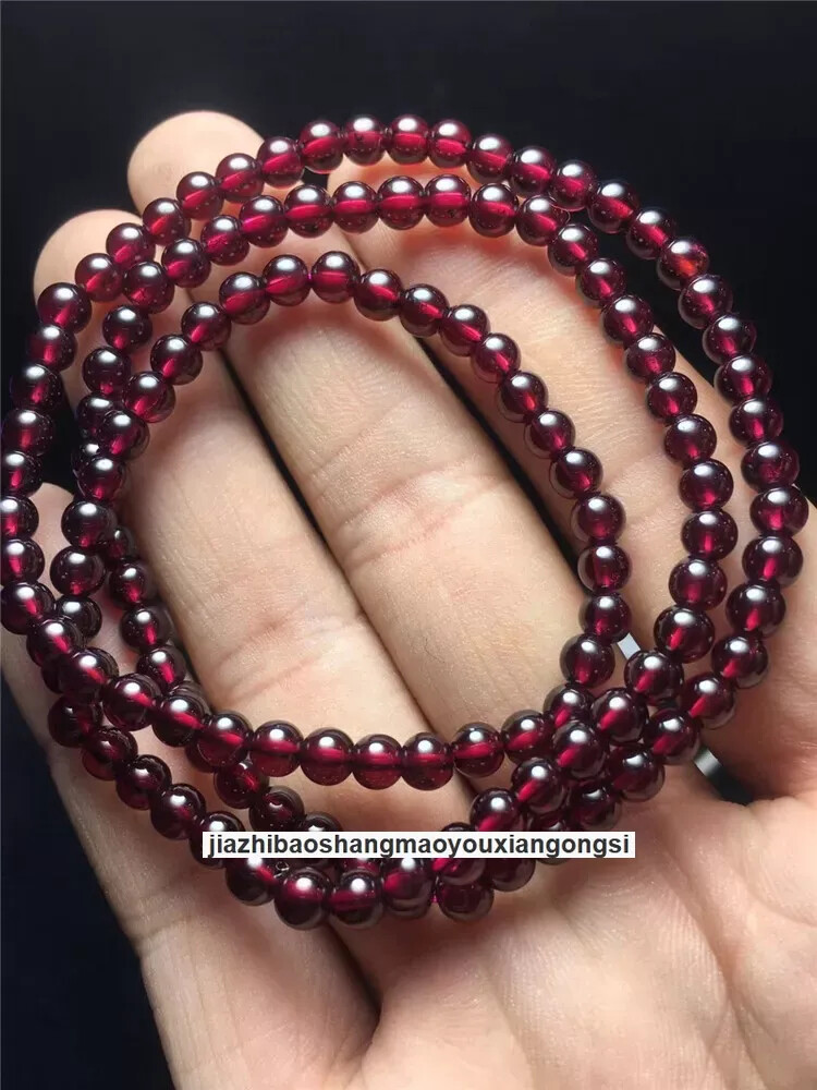3.5mm 3 Row Natural Wine Red Garnet Quartz Crystal Round Beads Bracelet