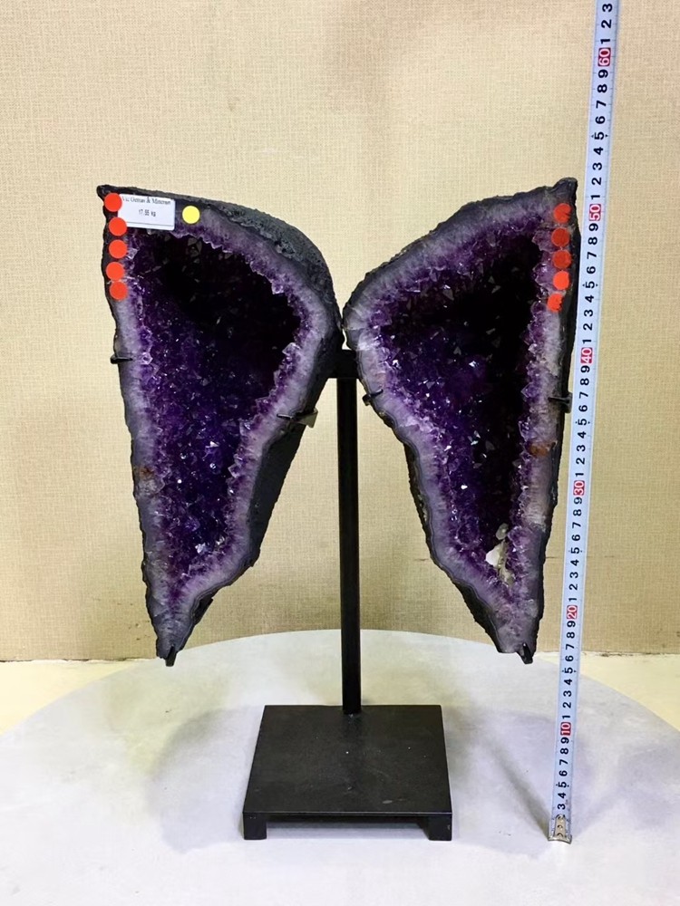 38LB Natural Amethyst Butterfly Geode Quartz Crystal Amethyst Cave + Stand
