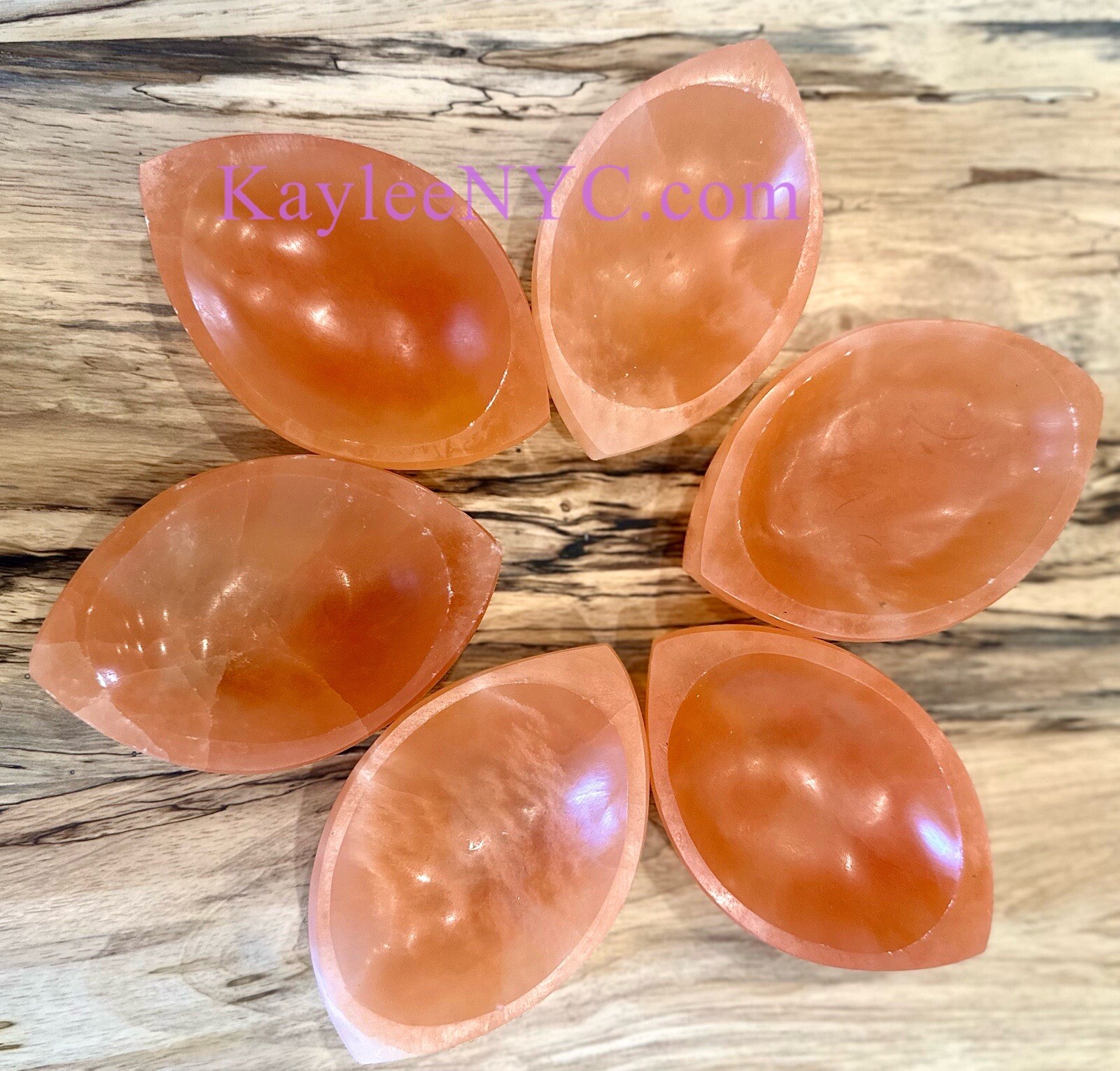 Wholesale 6 PCs Natural Peach Selenite Satin Spar Eye Shaped Bowls Crystal 10cm