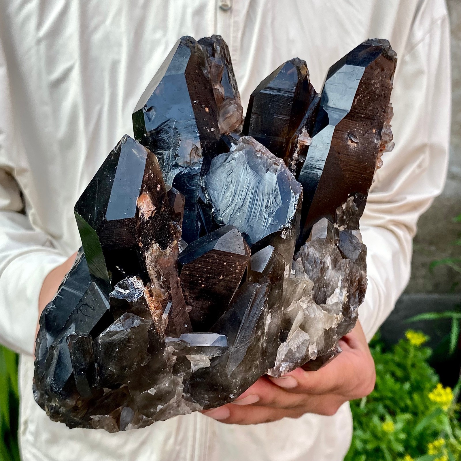 7.16LB Natural Black Smoky Quartz Crystal Cluster Raw Mineral Specimen