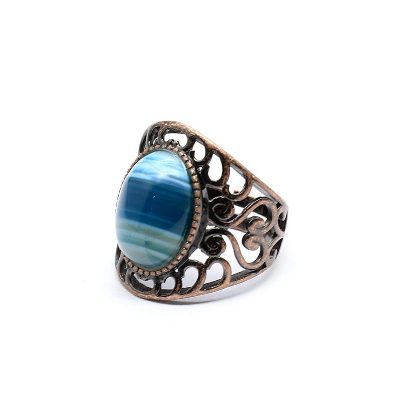 3-5PCS Natural crystal retro style crystal inlaid hollow ring