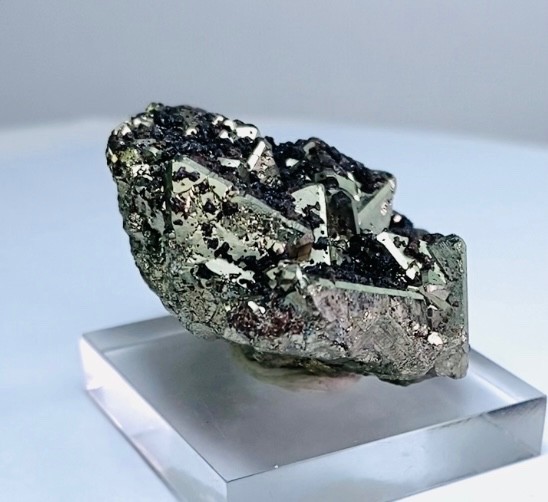 PYRITE OCTAHEDRAL CRYSTALS with MICRO SPHALERITE XLS. from PERU….HUANZALA MINE