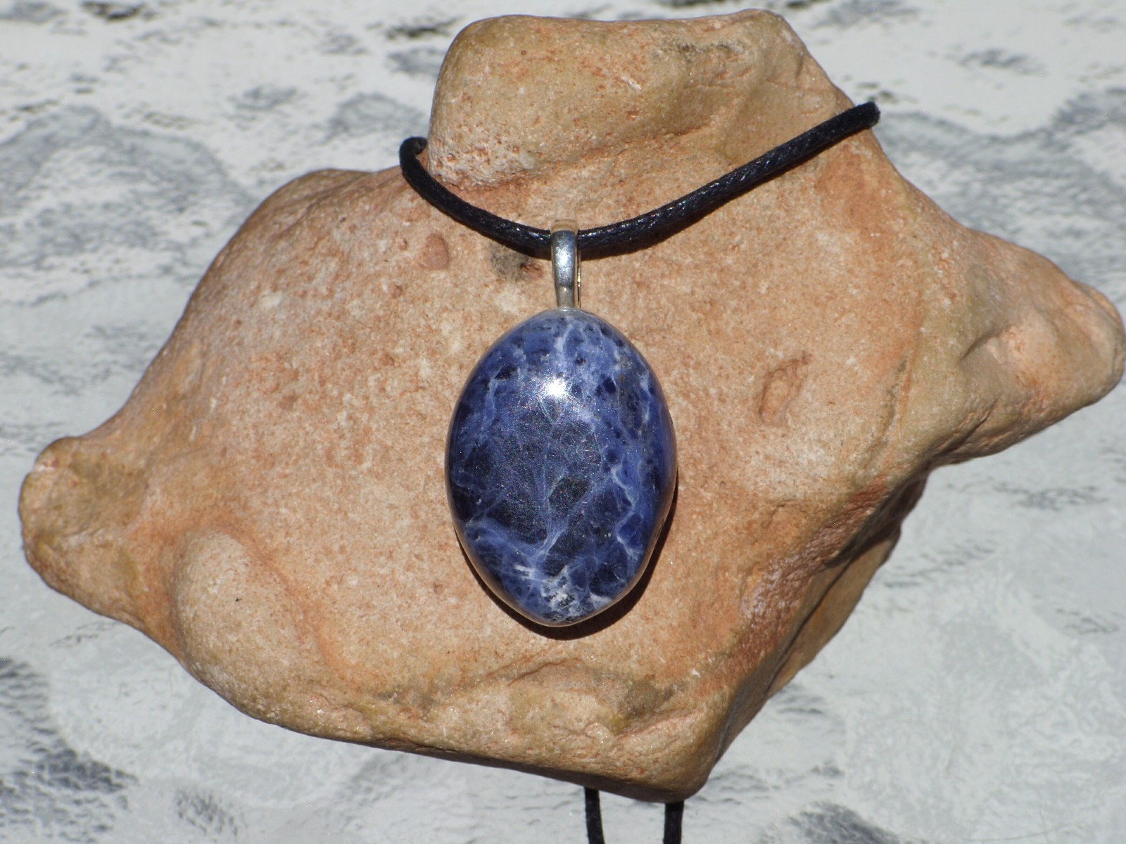 Sodalite Polished Stone Free Form Crystal Pendant Adjustable Cord Necklace