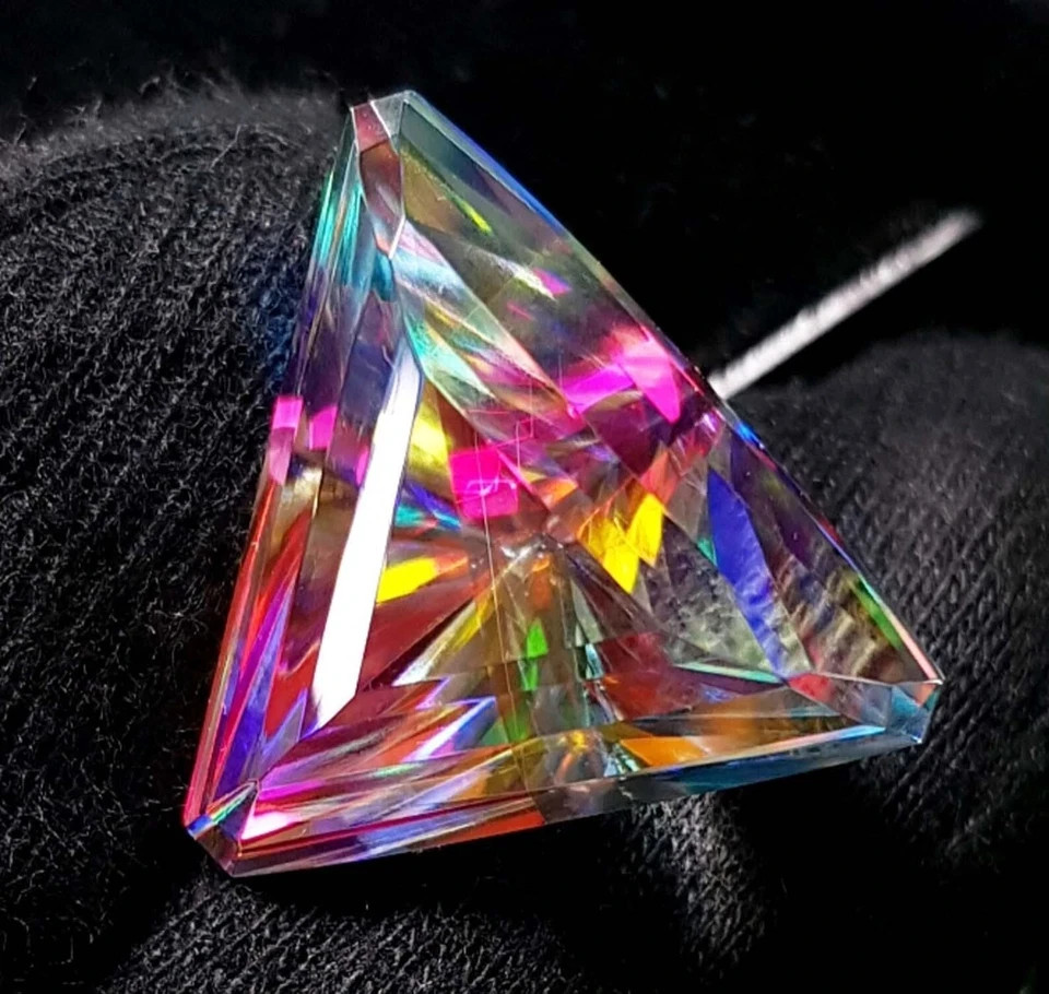 Certified Trillion Cut 100 Ct Natural Rainbow Color Mystic Topaz Loose Gemstone