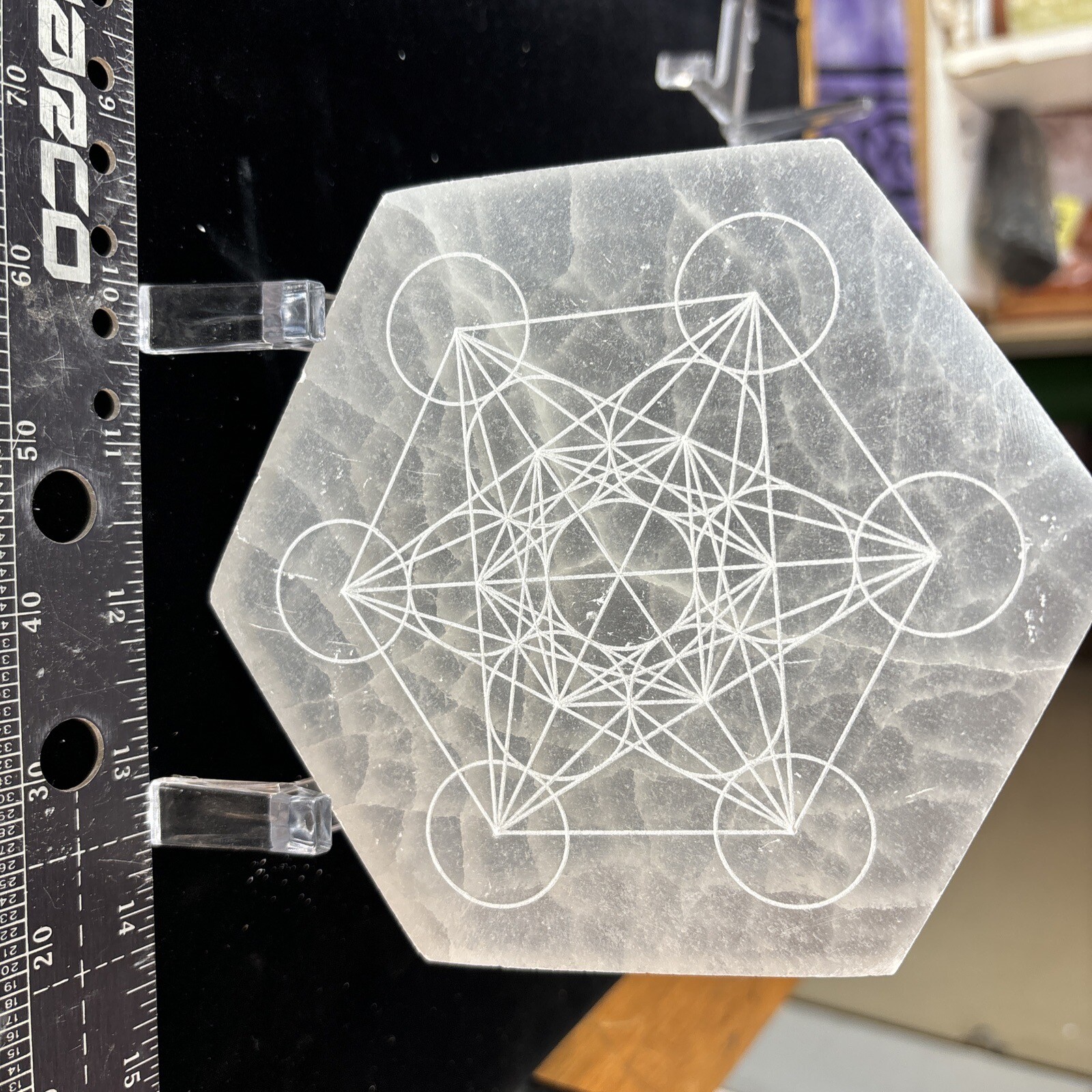 5 1/2” Selenite Charging Plate/grid With Metatrons Cube