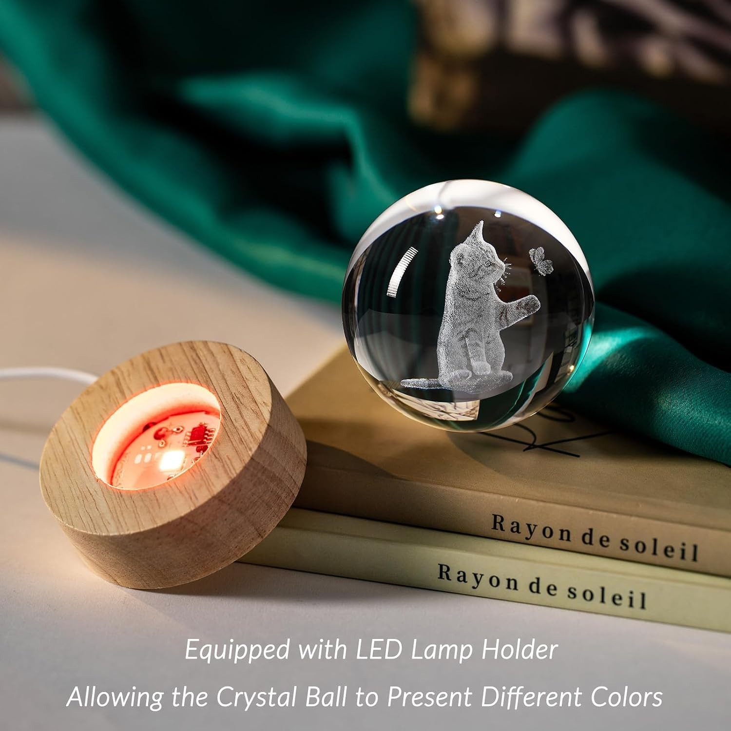 Engraved Cat Image in Crystal – USB Powered Night Light