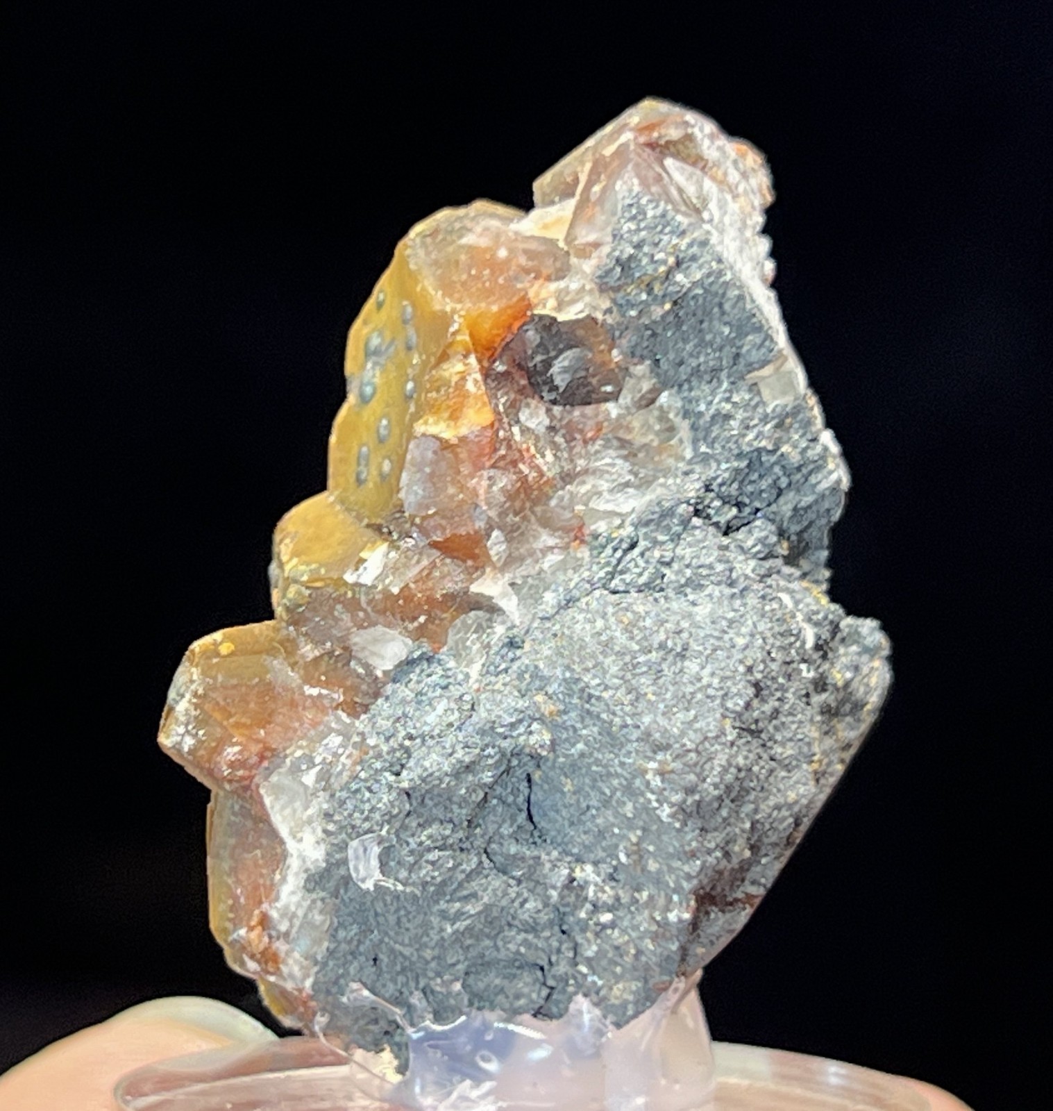 35mm Calcite & tiny Chalcopyrite with acrylic base, Natural Mineral Specimen