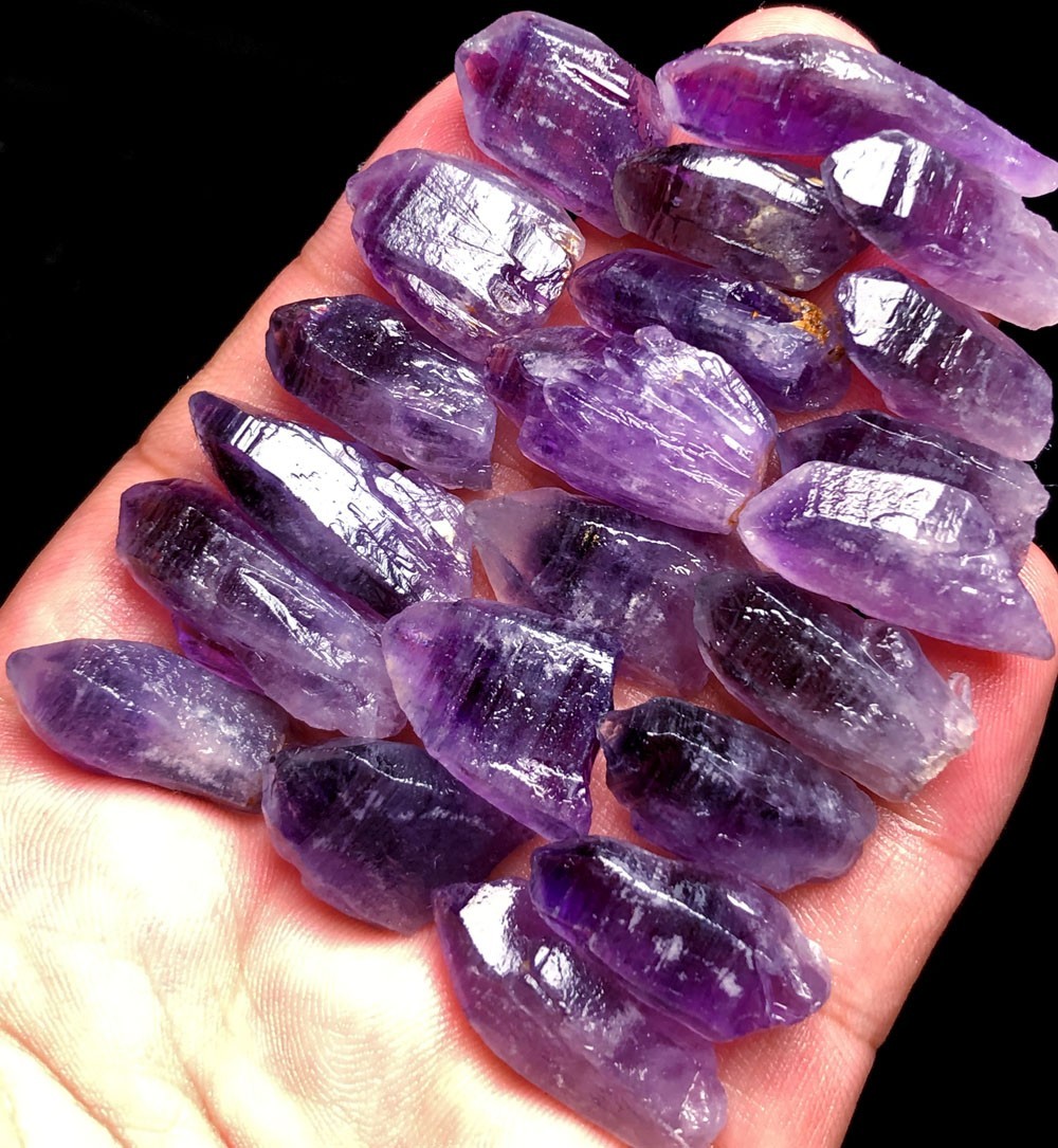 70g 21PC Diamond Grade! RARE Amethyst Lemurian Quartz Lemuria Crystal Point t183
