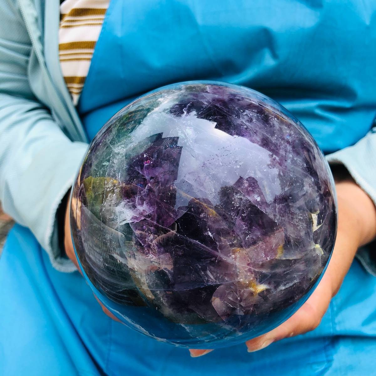 5.98LB Natural Rainbow Fluorite Sphere Reiki Healing Meditation Crystal Ball