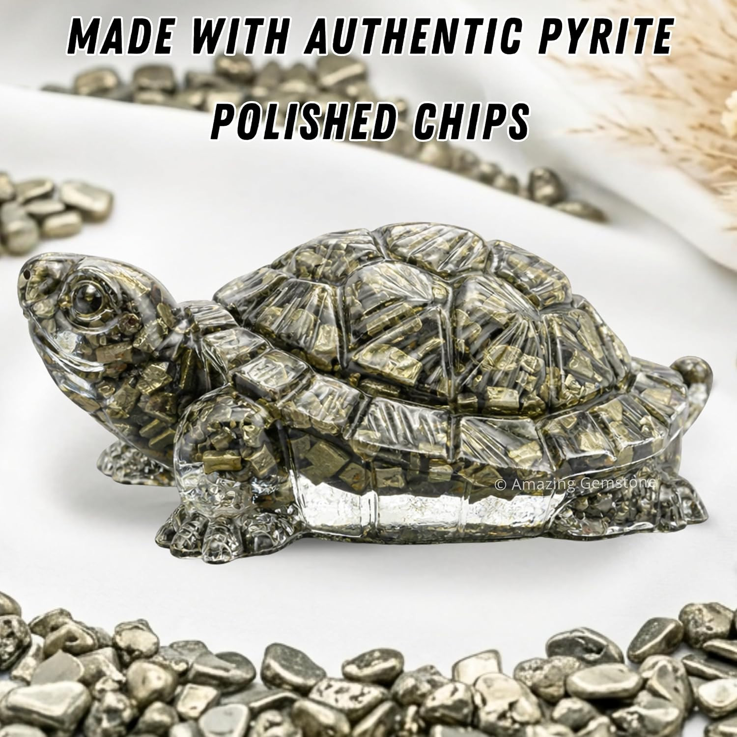 Natural Pyrite Tortoise Turtle Figurine | Feng Shui Wealth & Good Luck Turtle Pr