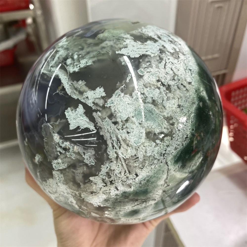 7.1LB 4.7″Natural A++Green Moss Agate Sphere Crystal Reiki Healing Ball Decor