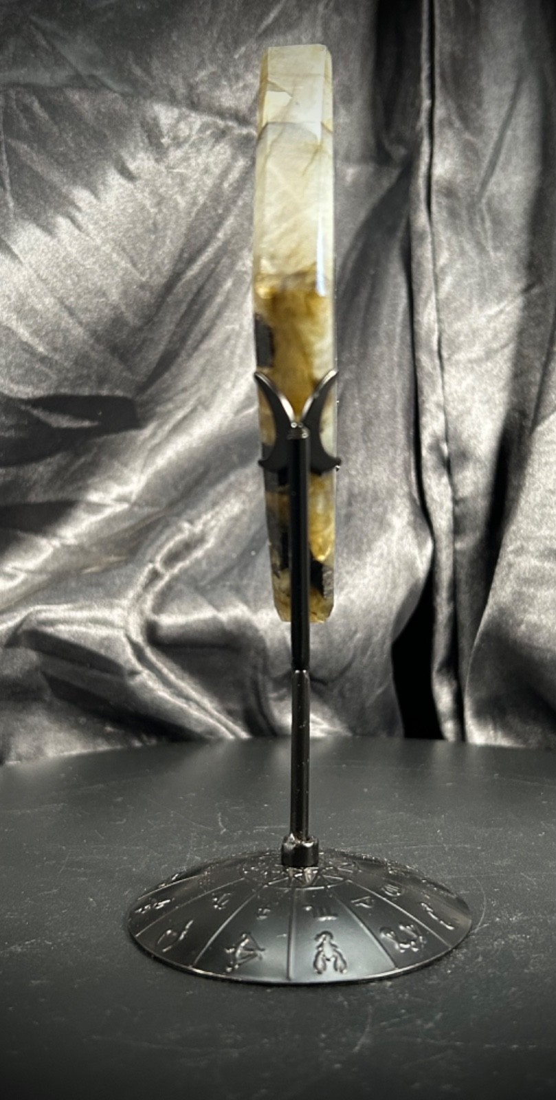 7″ Tall Flashy Grey Labradorite Rhombus With Metal Stand (174 grams)