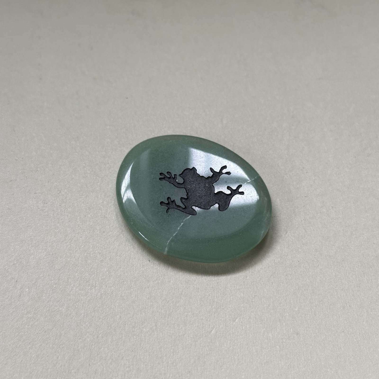 Worry Stone Frog Green Aventurine Jade Color Flat Rock Pebble Unique Gift