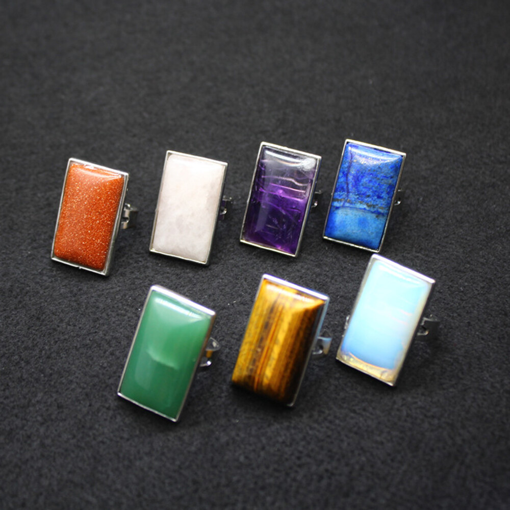 Natural Chakra Crystal Rectangular Ring Quartz Opening Jewelry Healing Reiki New