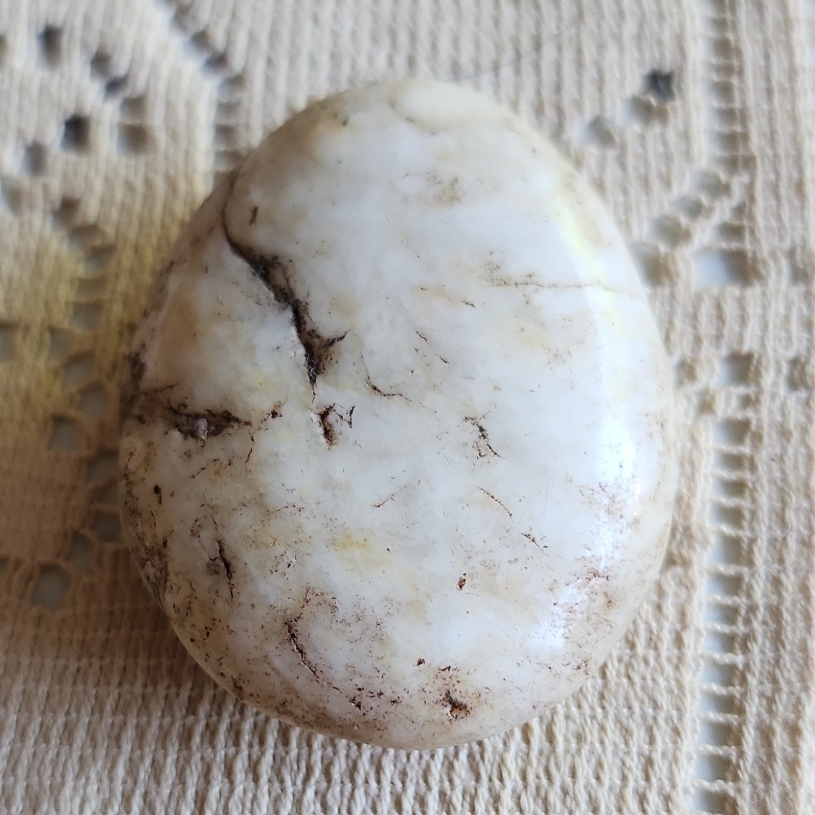 White Polished Crystal Palmstone Specimen / Tumbled Palm Stone