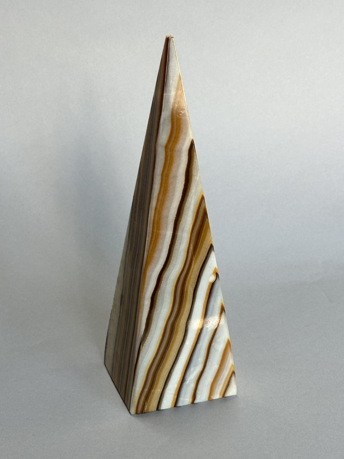 Stunning Rare 9 in. Banded Onyx/Calcite Obelisk Pyramid Stone