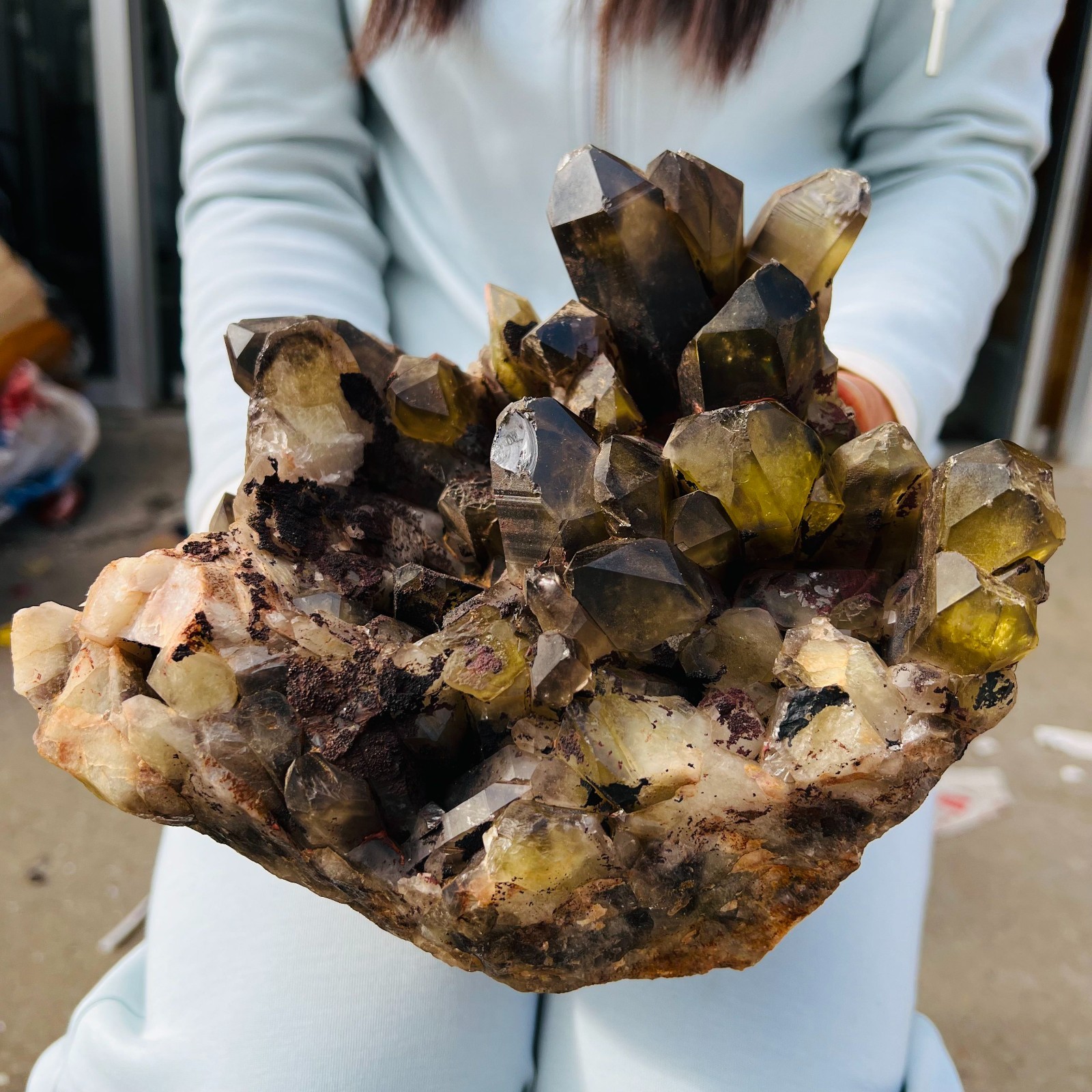 10.78LB Natural crystal smokey Cluster specimen reiki healing Decoration
