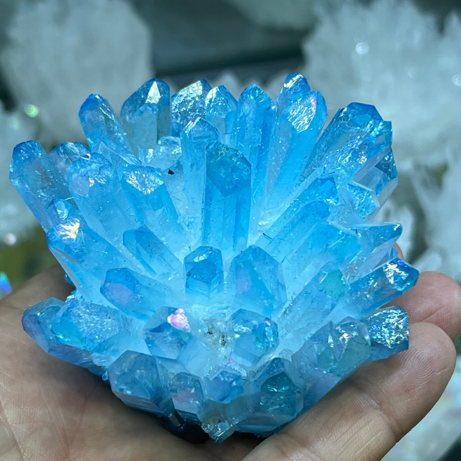 Natural blue Titanium Phantom Quartz Crystal Cluster Mineral Specimen 300g+-