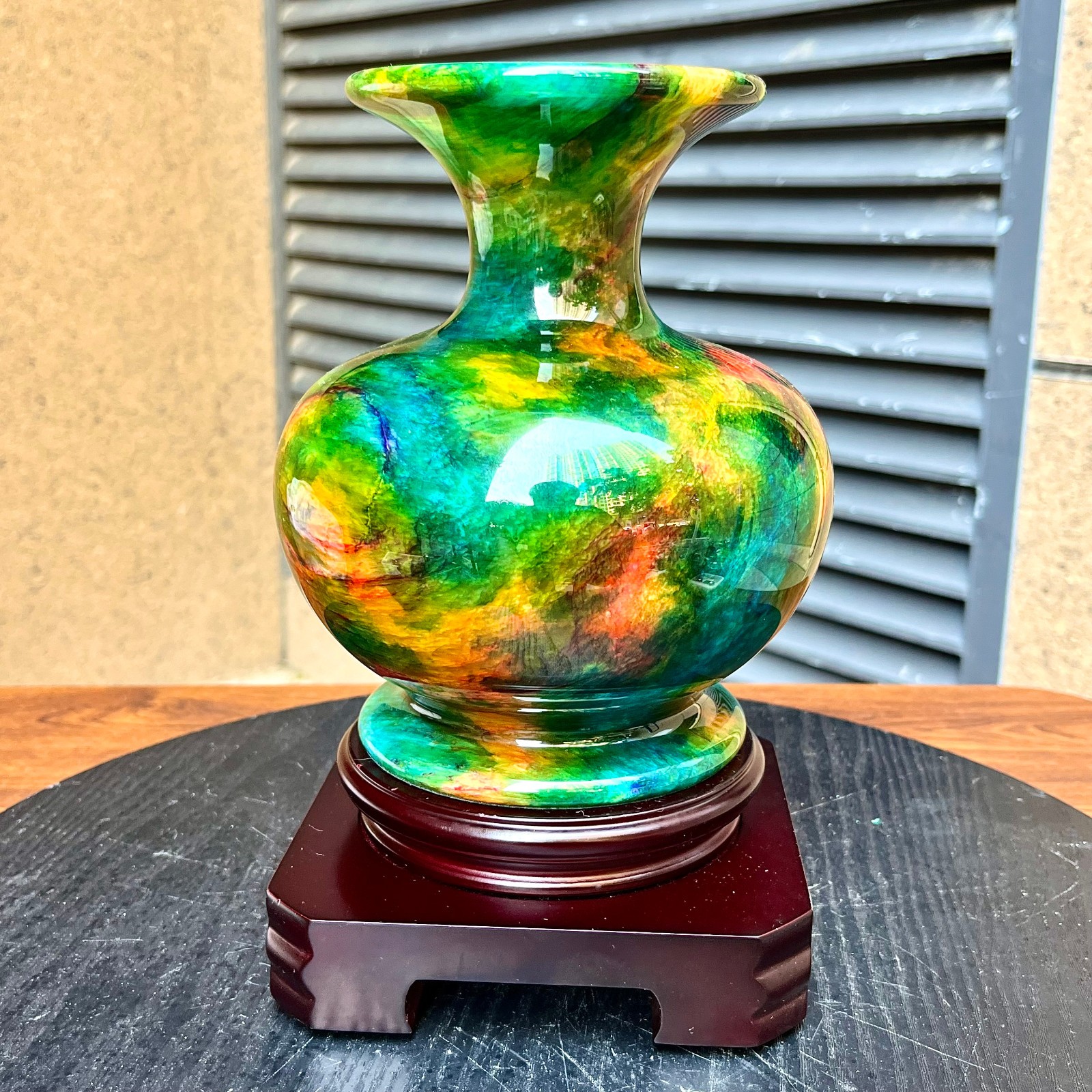Taiwan Serpentine Crystal Gourd Vase Lucky Feng Shui Home Art 4 lb