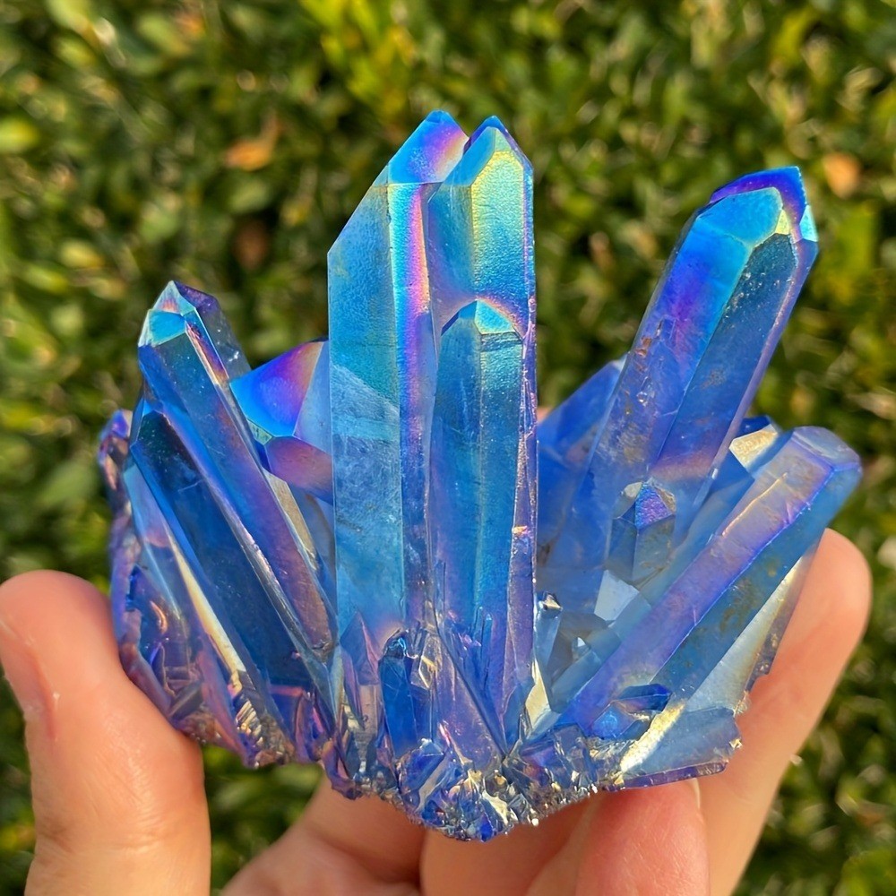 1pc Titanium Aura Bright Blue & Purple Quartz Multicolor Cluster Healing Decor