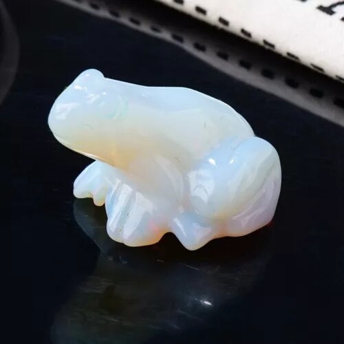 Natural Opal Quartz Crystal Lucky Frog Carved Gemstone Statue Energy Decor US