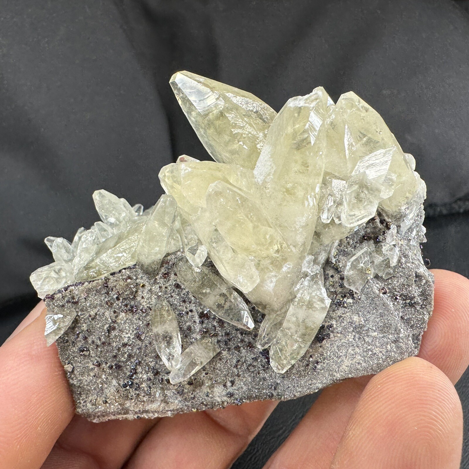 Golden Calcite Crystals with Chalcopyrite on Matrix / Missouri