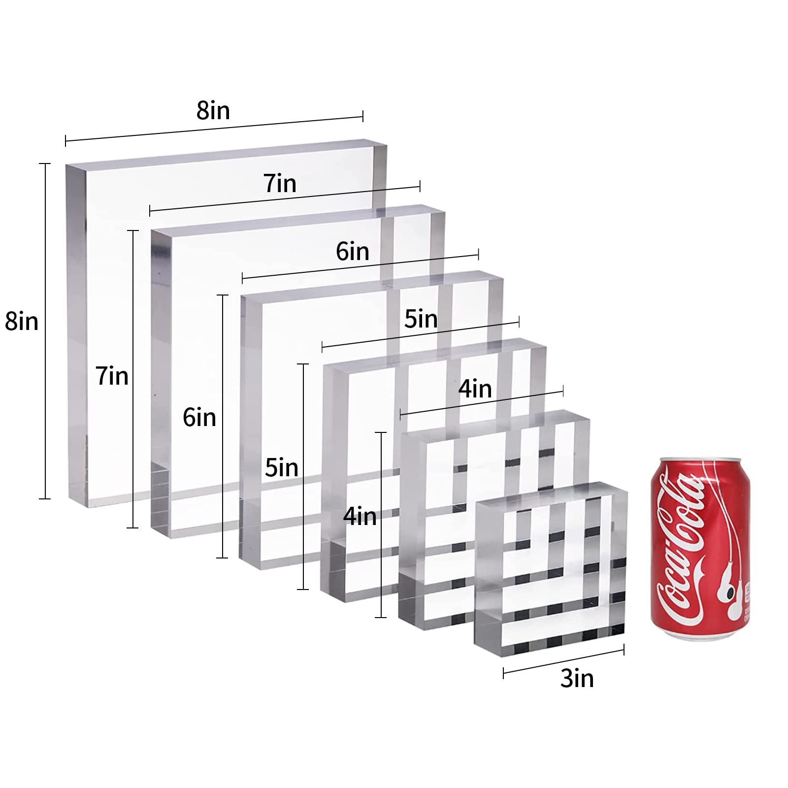 3in Square Acrylic Cube Display Block, 1in Thickness, 2 Pack