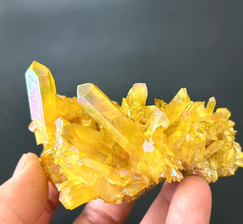 Natural Titanium Aura Citrine Cluster Yellow Gemstone Healing Reiki Home Decor