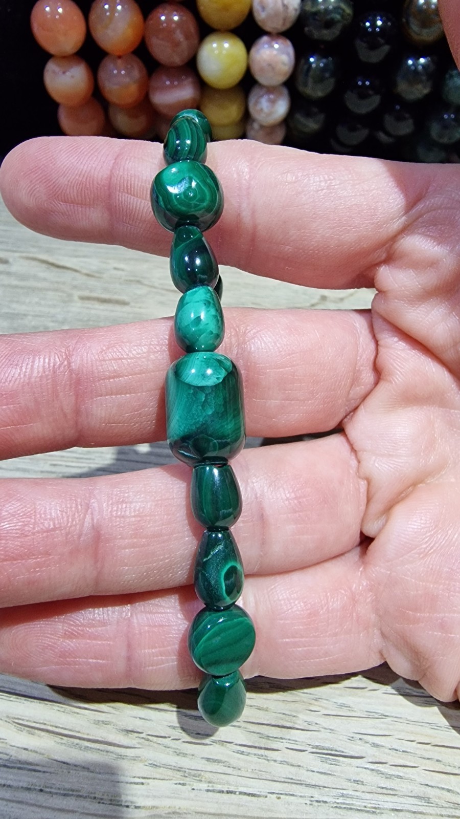 Malachite Crystal Irregular Shaped Beads Bracelet Elasticated On Sale