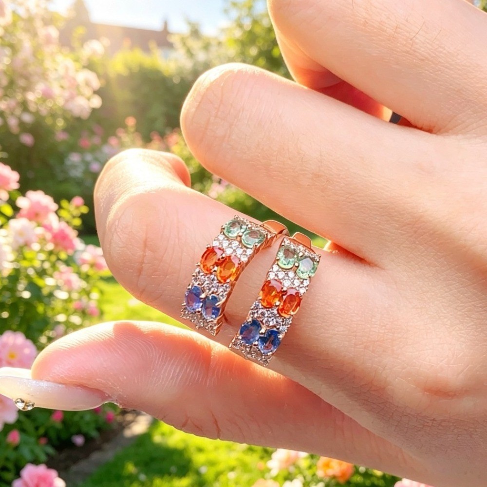 Natural Sapphire hoop earring Gemstone Jewelry S925 Silver Plated 18K Rose Gold