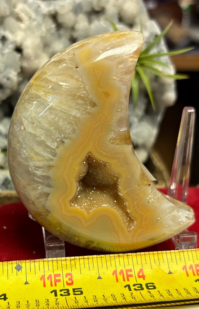 Druse agate moon with acrylic stand 3 1/4”