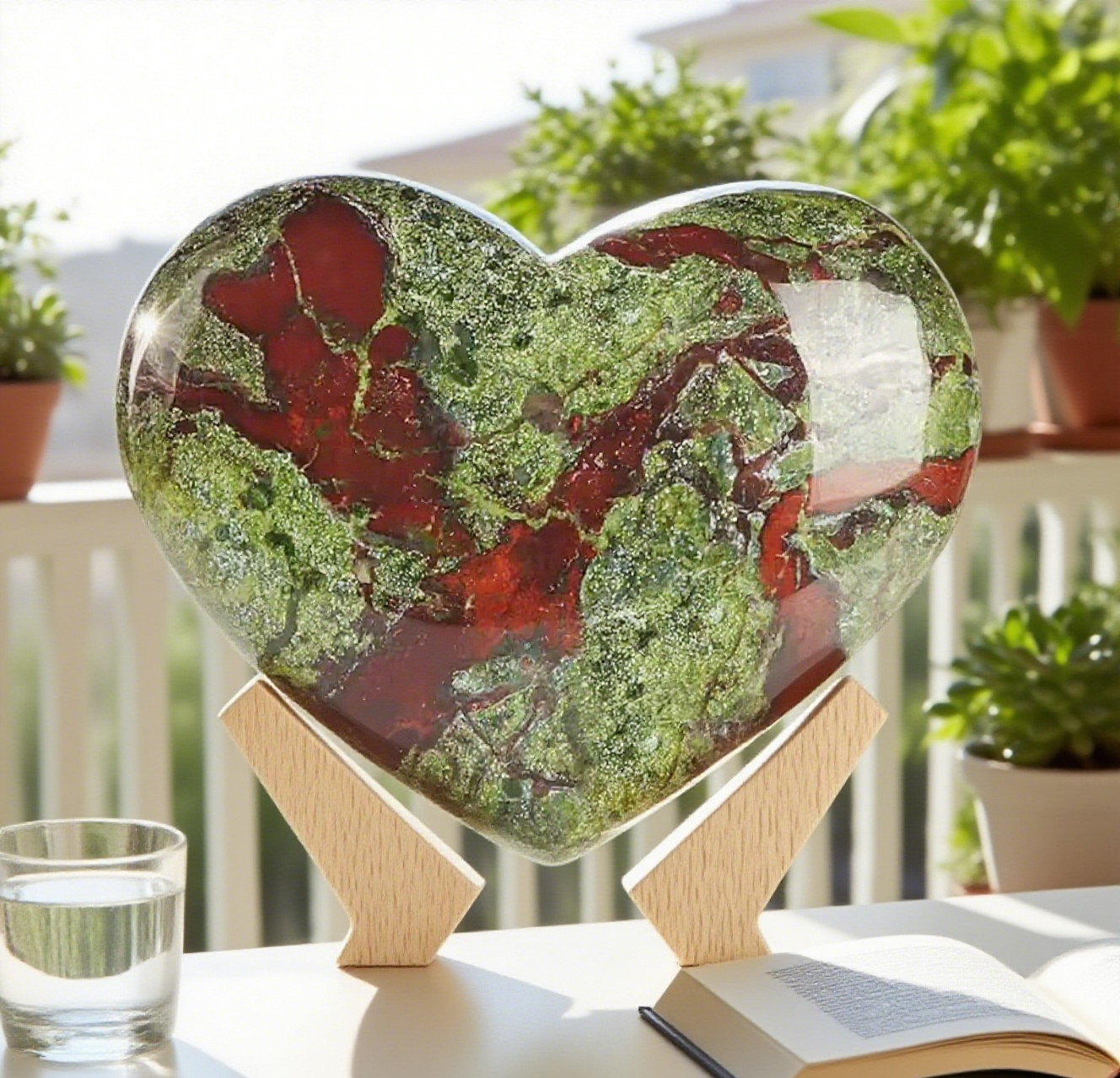 Natural Dragon Bloodstone Heart Love Carved Palm Stone Healing Quartz Crystal