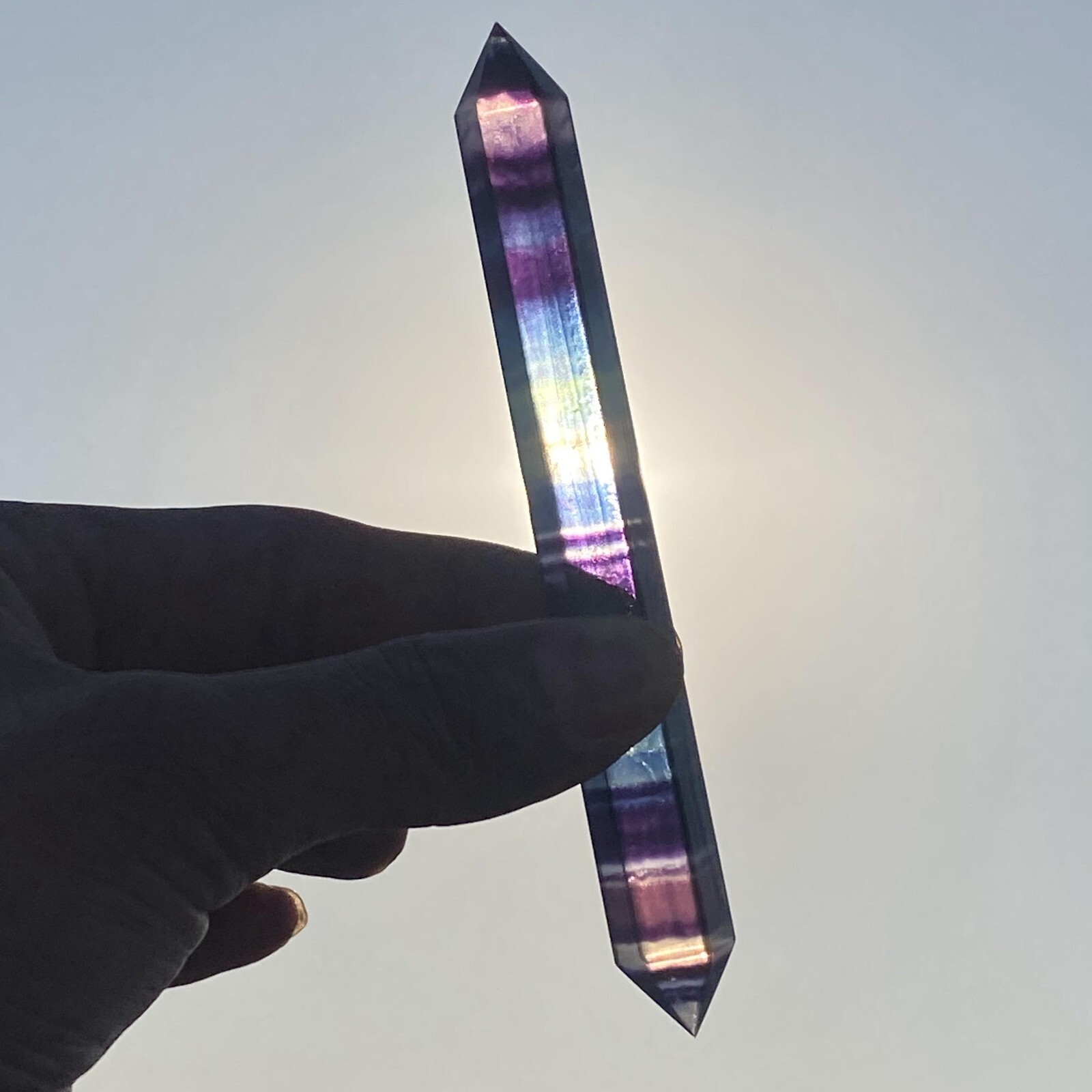 1pc Natural Rainbow fluorite obelisk gem quartz crystal wand point healing 35g+