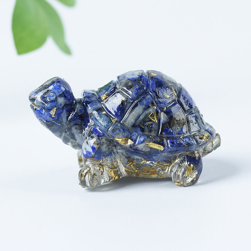 Natural Lapis Lazuli Quartz Crystal Tortoise Epoxy Resin Gemstone Turtle Healing