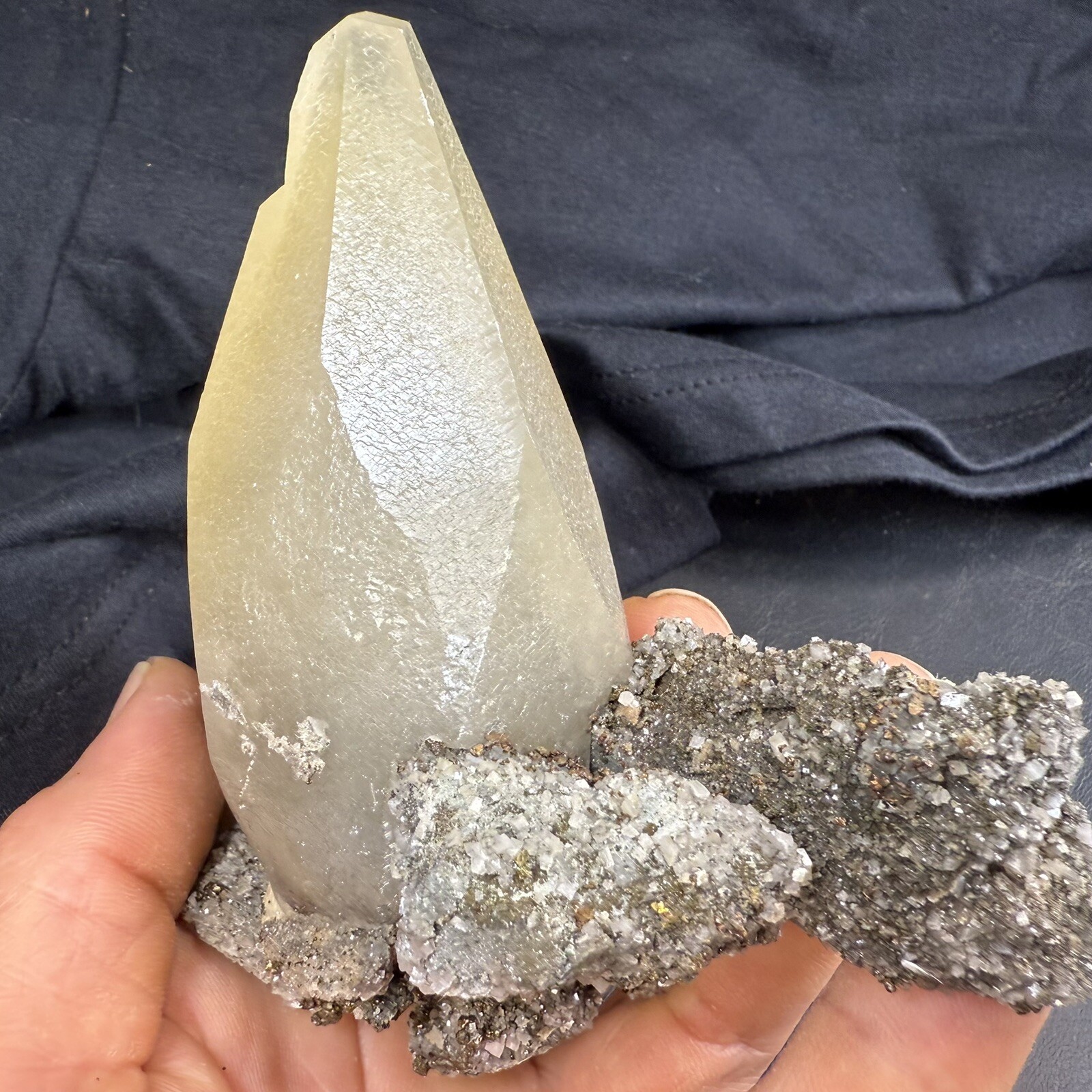 Phantom Calcite Crystal on Chalcopyrite Pyrite Dolomite on Matrix / Missouri