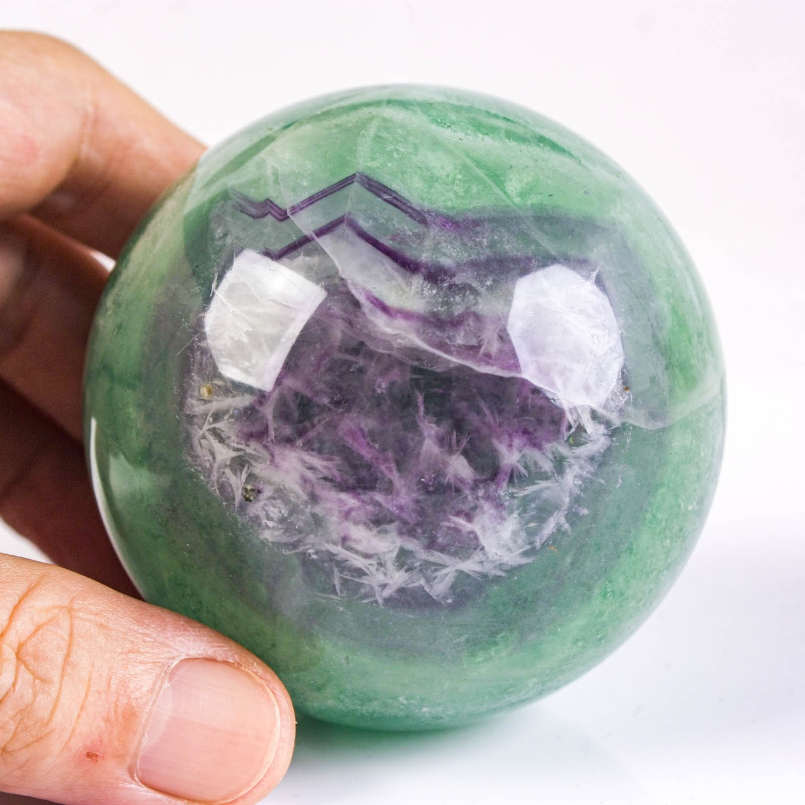 2.6″ 1.1LBS Rainbow Fluorite Sphere Crystal Ball Natural Banded Mineral Specimen