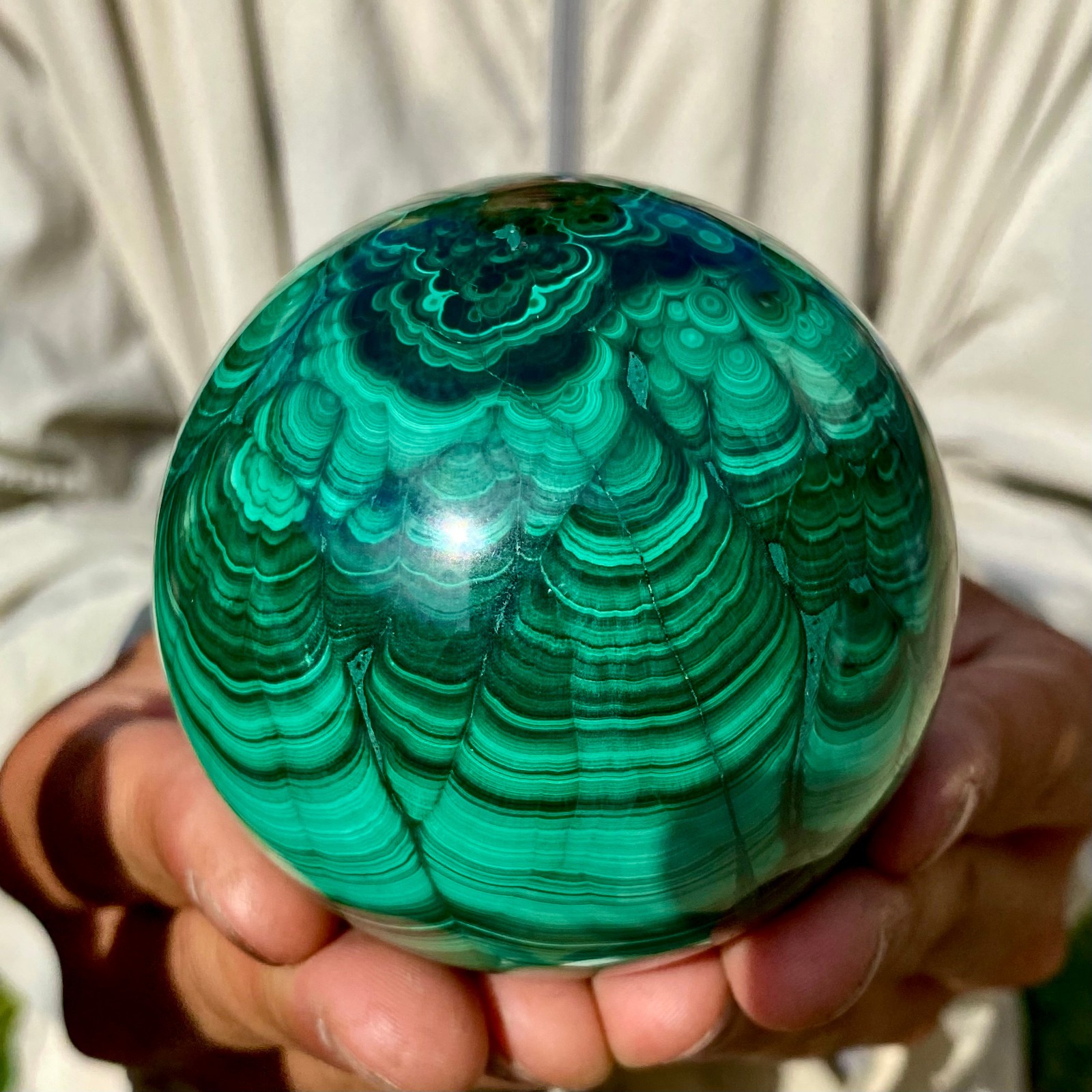 1.56LB Rare Natural Malachite quartz hand Carved sphere Crystal Healing