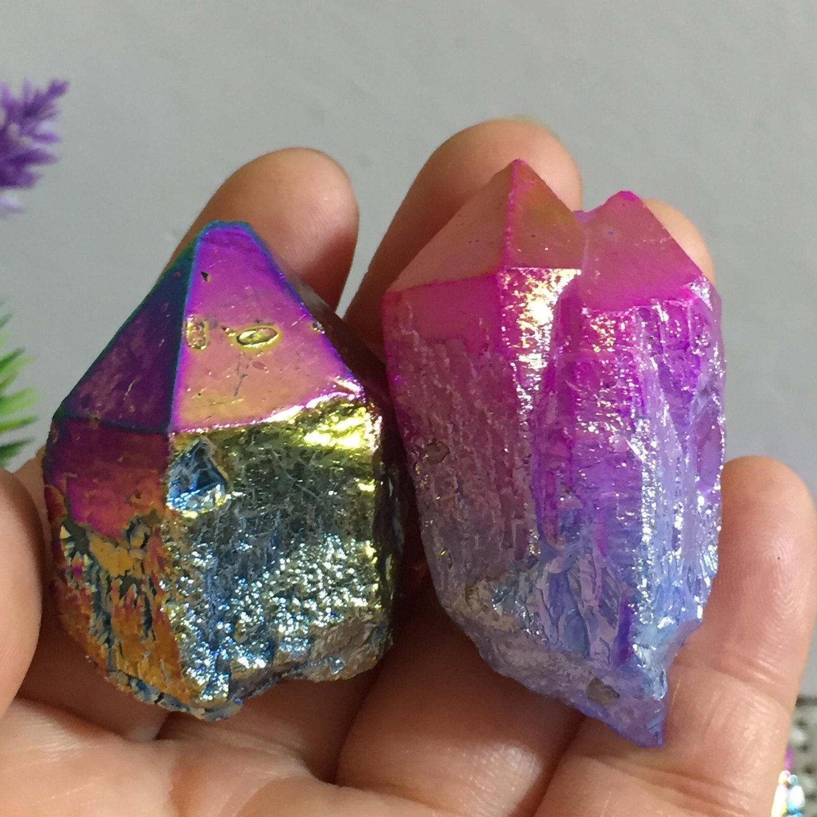Colored crystal cluster quartz mineral sample decorative metal plating 66g b90
