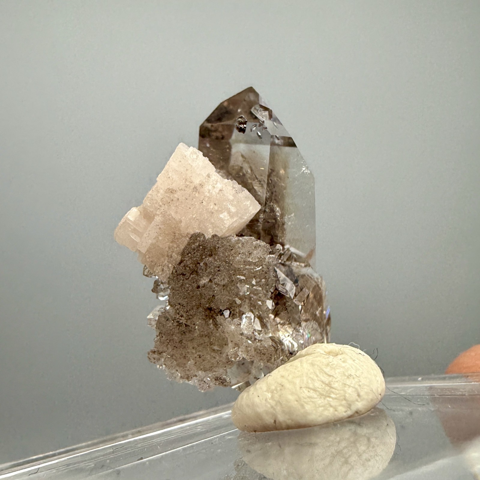 2.07 g Herkimer Diamond Cluster Perched on Druzy Quartz + Dolomite Crystal