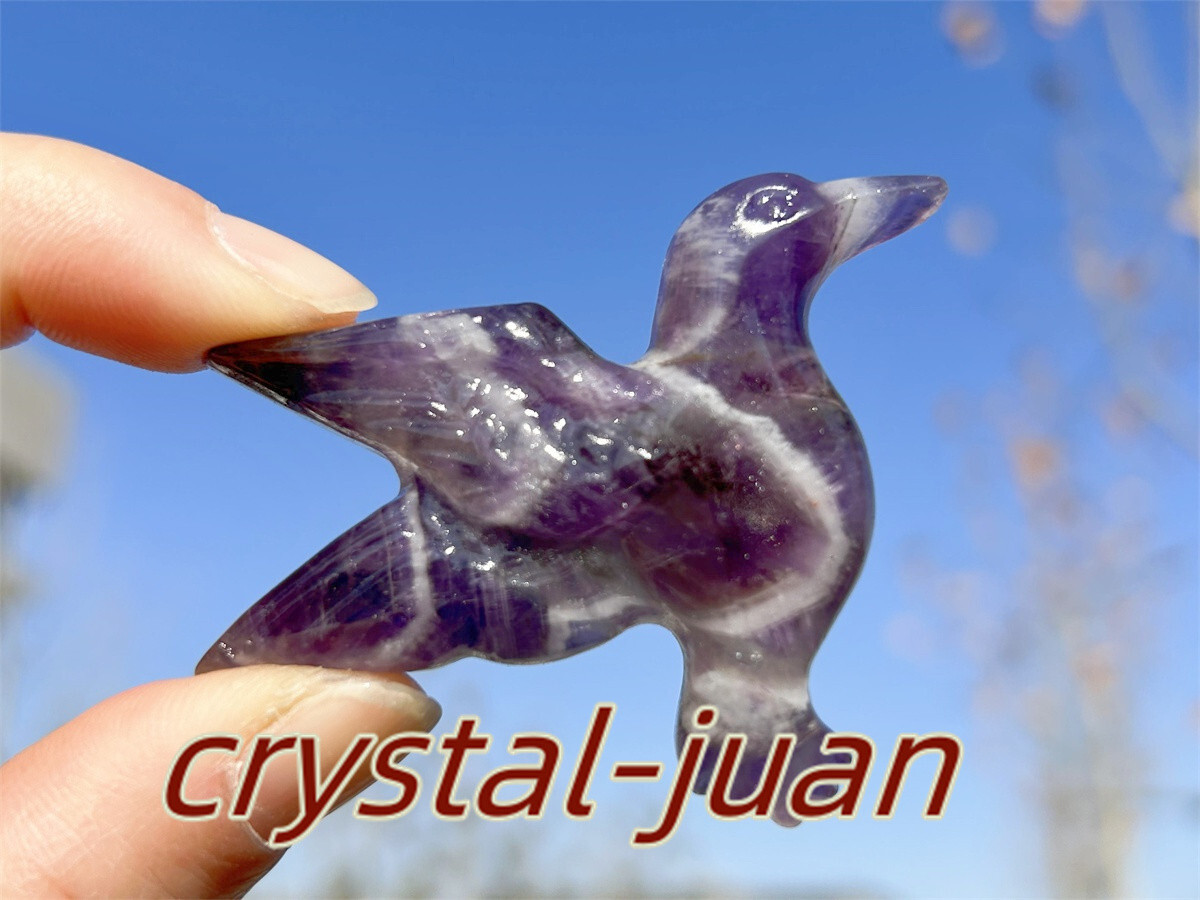 2″+ Natural Dreamy Amethyst hummingbird skull Carved Quartz Crystal skull heal
