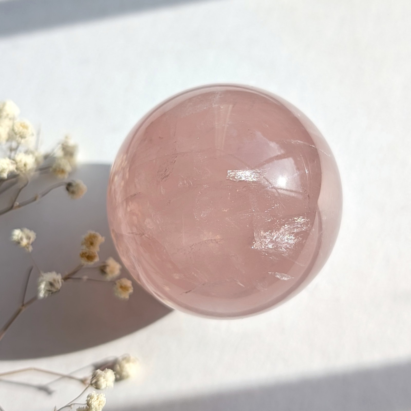 51mm super flashy rose quartz sphere with asterism, star rose quartz crystal