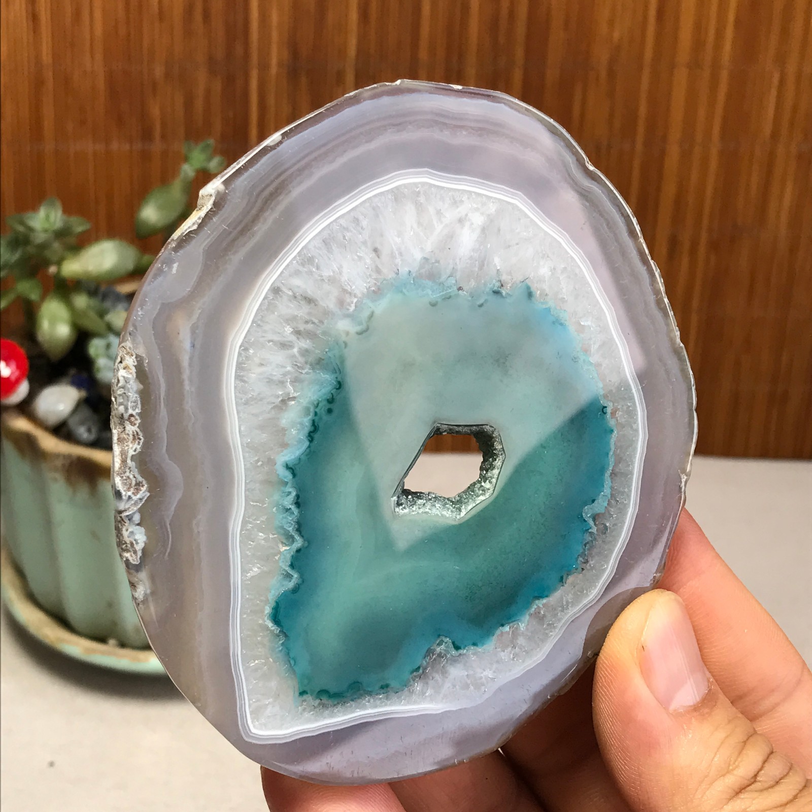 96mm Natural agate Slab/Slice quartz crystal pictographic specimen 94g A3088